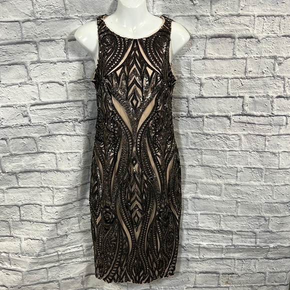 Adrianna Papell Sequin Halter Sheath Short Dress | size 2 - Picture 2 of 15
